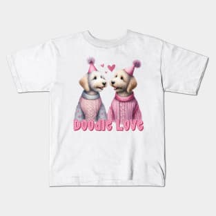 Doodle Love Two Romantic Labradoodles Couple for Valentine's Day Kids T-Shirt